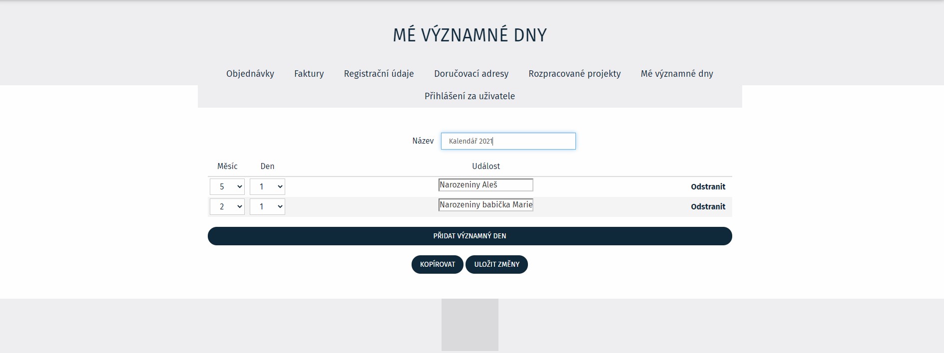 Salvataggio dei giorni importanti